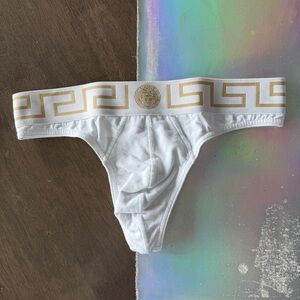 White and Gold Versace Men’s Thong size 4 / Medium